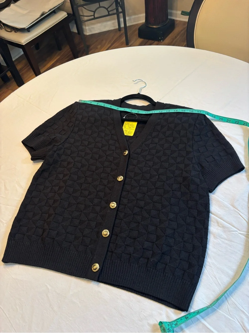 St. John Black Textured Short-Sleeve Button Cardigan with Gold Buttons - Picture 6 of 8